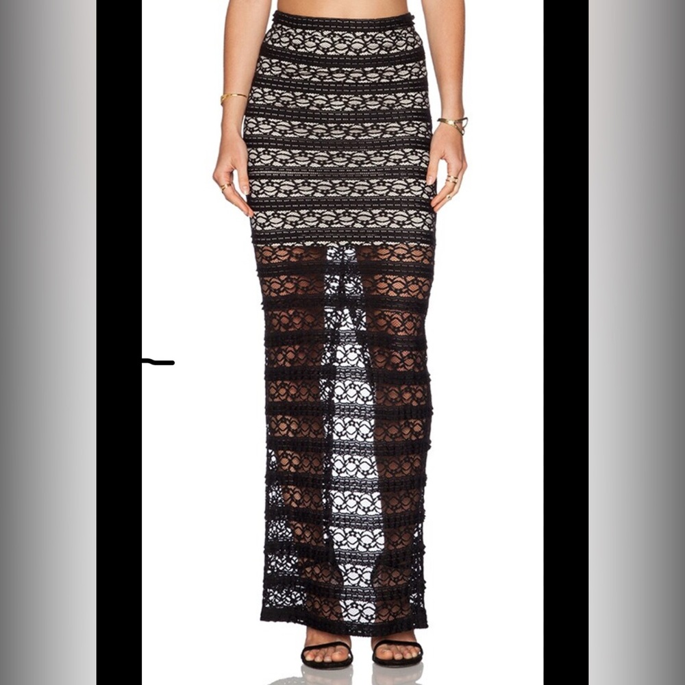 Alice + Olivia Black and White Lace Maxi Skirt